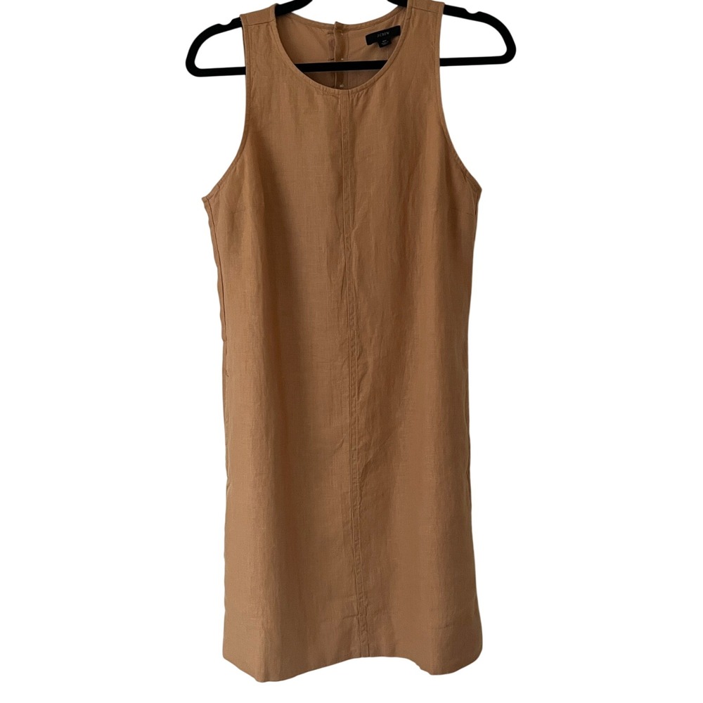 NWT J.Crew Linen Sleeveless Shift Dress Button Back Tan Sz SP